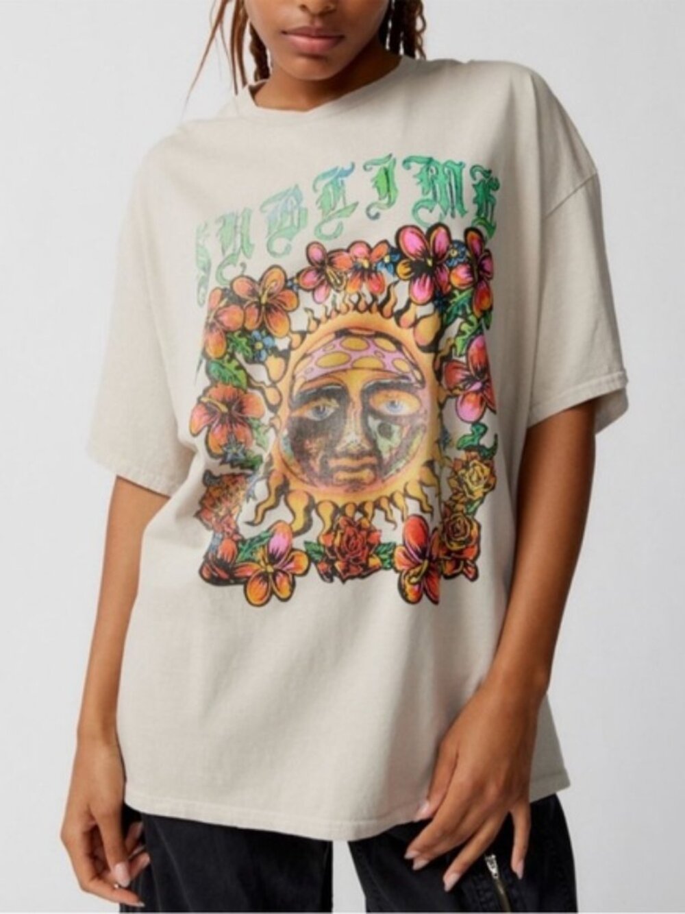 UO Sublime Oversized T-Shirt Dress What I Got  Floral Song Titles Back Shirt